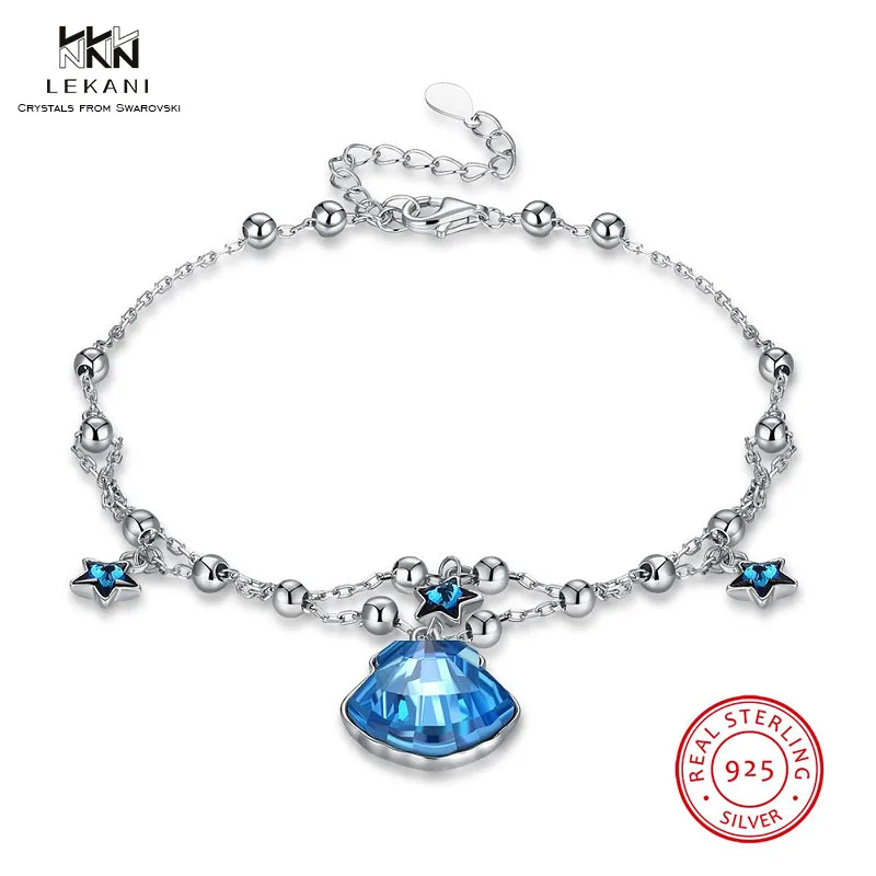 

LEKANI Crystals From Swarovski Bracelet 925 Shell Star Shape Sterling Silver Bracelet Ladies Sapphire Boutique Jewelry gift