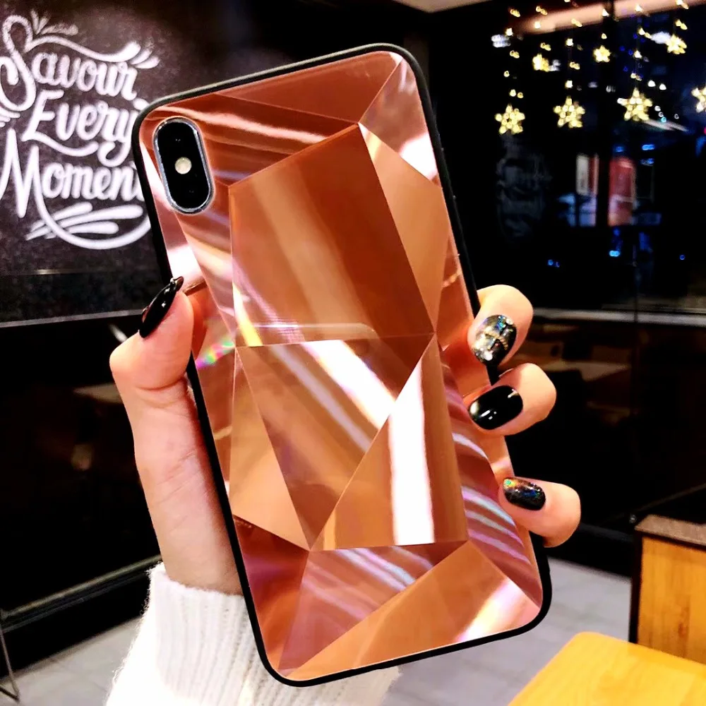 الماس الملمس مرآة جراب هاتف ل iphone 7 8 6 s 6 زائد لطيف لينة TPU للصدمات غطاء ل iphone X Xs ماكس 6 Xr 7 8 حالة