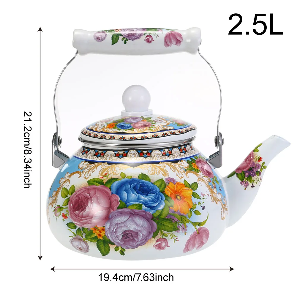 1pcs 2.5L Flowers Stamp Pot Smooth Kettle Enamel Tea Pot Used On Electromagnetic Stove/Gas Range/Electronic Tube