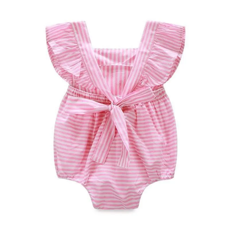 Новая детская Одежда для маленьких девочек Ползунки полосатый хлопок комбинезон, костюм; пляжный костюм; S01