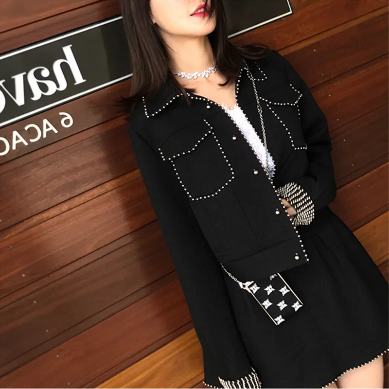 Set female 2019 spring and autumn new short paragraph casual jacket skirt two sets of temperament solid color women's clothes