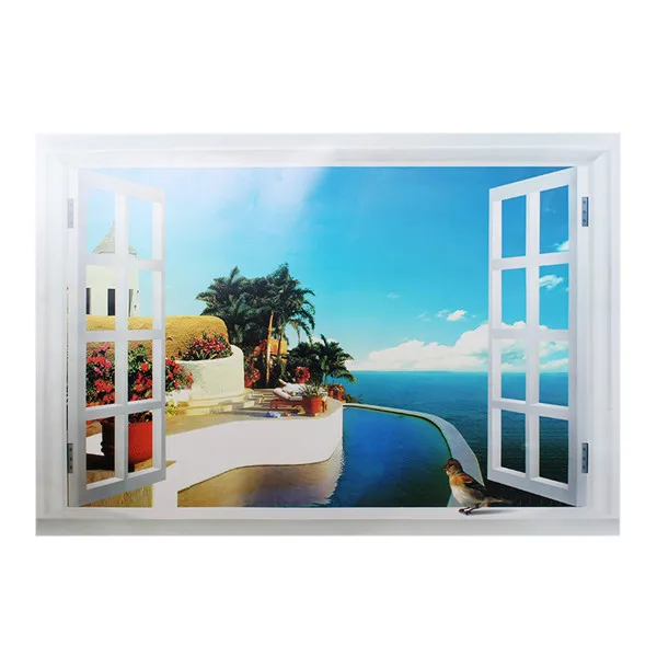 Fashion New Window Scenery Beautiful Sea Beach View Wall Sticker Fashion New Window Scenery Beautiful Sea Beach View Wall Sticker Fake Poster Decorative In Stickers From Home Garden On