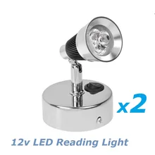 2x12V DC LED Rotate Reading Light Bedside Light Cold White Plating base RV/Caravan/Camper Trailer Interior Wall Lamp