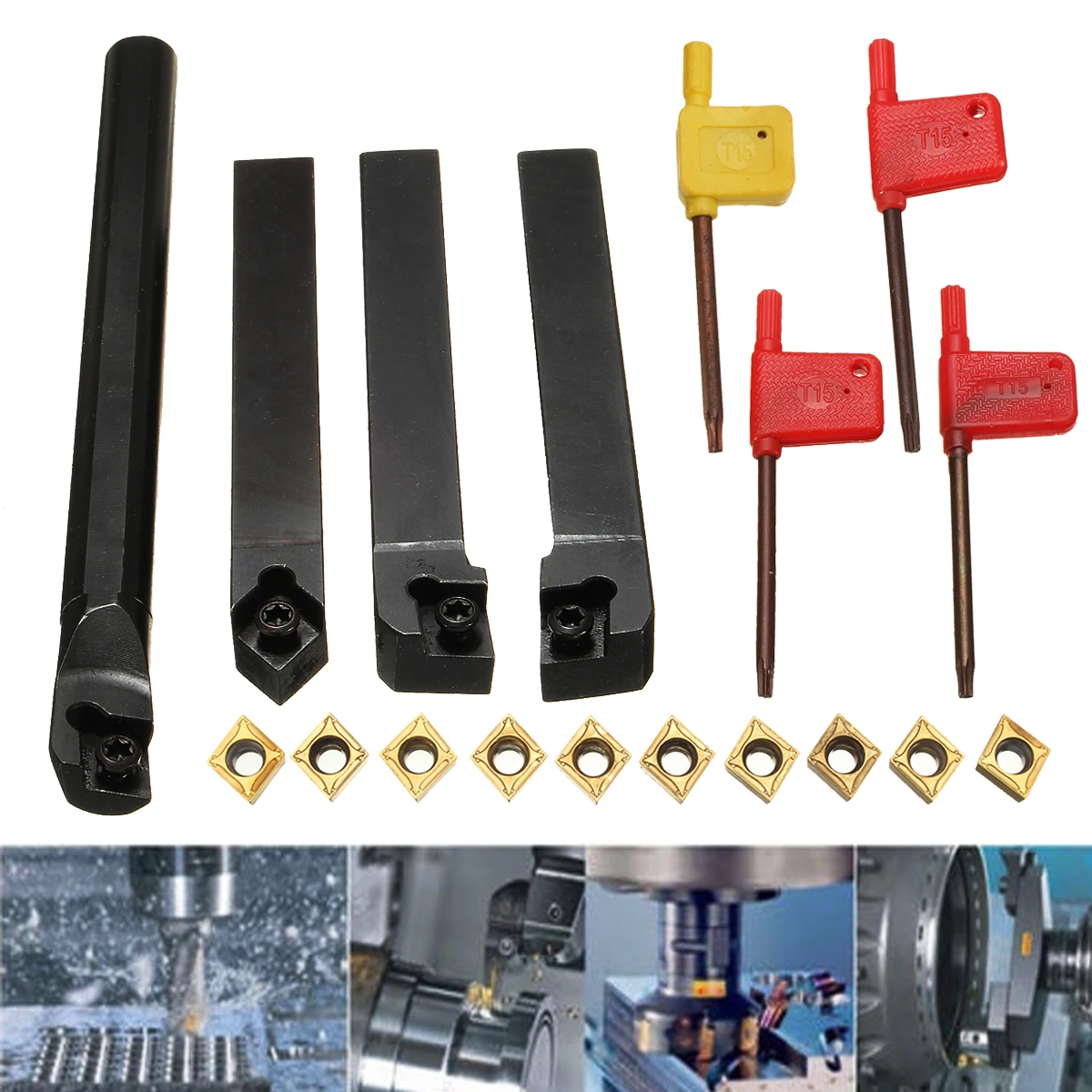 

10Pcs/Set CCMT09T304 Carbide Insert+4pcs Lathe Turning Tool Holder Set+4pcs Wrench for Lathe Turning Tool Machine Tool