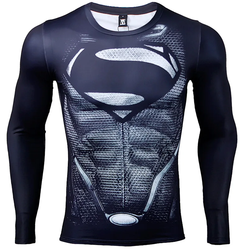 Супермен облегающий рубашки для мужчин футболки с 3D-принтом с длинными рукавами комиксы косплей костюм Фитнес Мужская одежда для торса Черная пятница