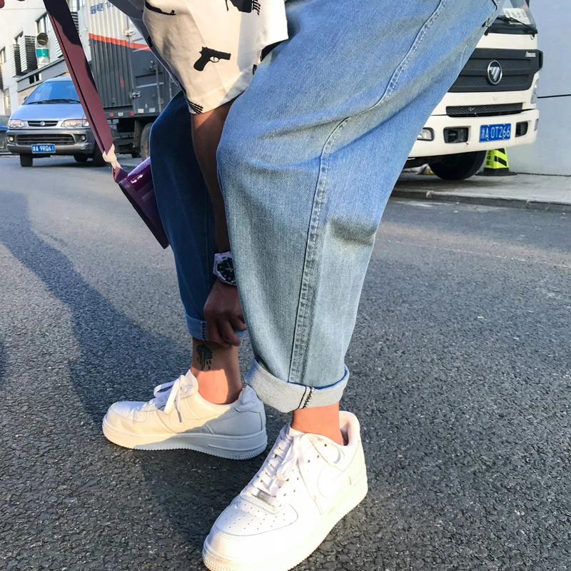 Denim Jeans Men 2018 Solid Blue Soft Jeans Men Slim Fit Jeans For Men Streetwear Hombre Straight Loose Denim Pants Male Trousers