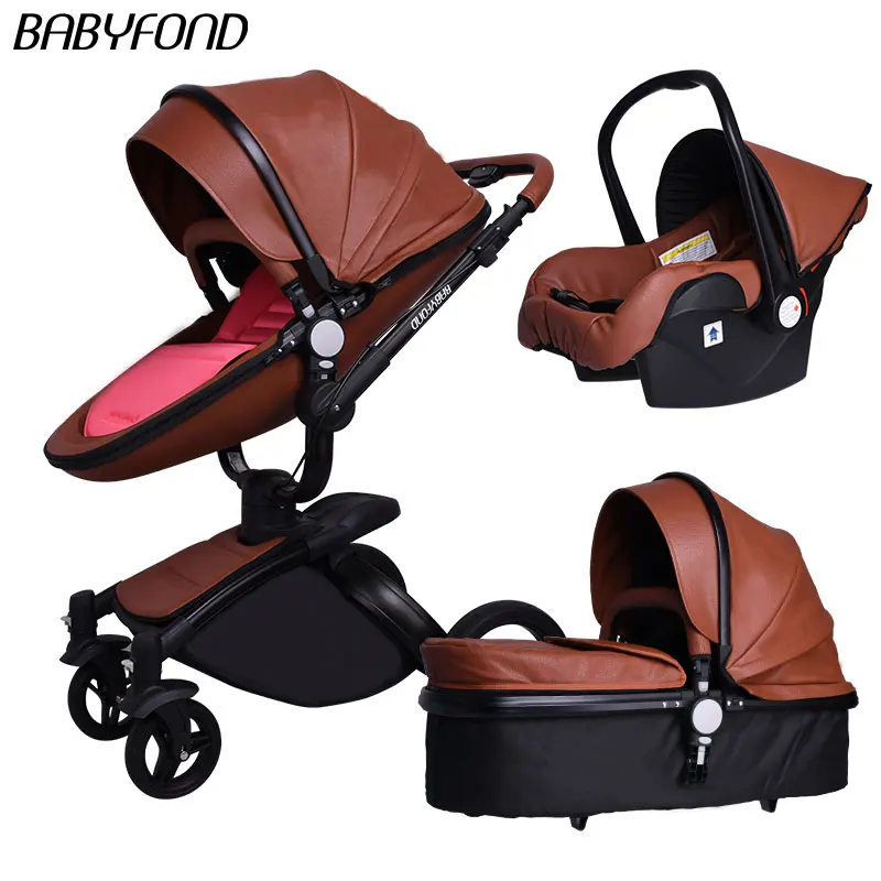 3 in 1 b-brown 3 25 долл. США Купоны! babyfond кожа коляска Роскошные Детские коляски 3 в 1 складной kinderwagen Детские коляски ребенок коляска отправить бесплатные подарки - Цвет: 3 in 1 b-brown 3
