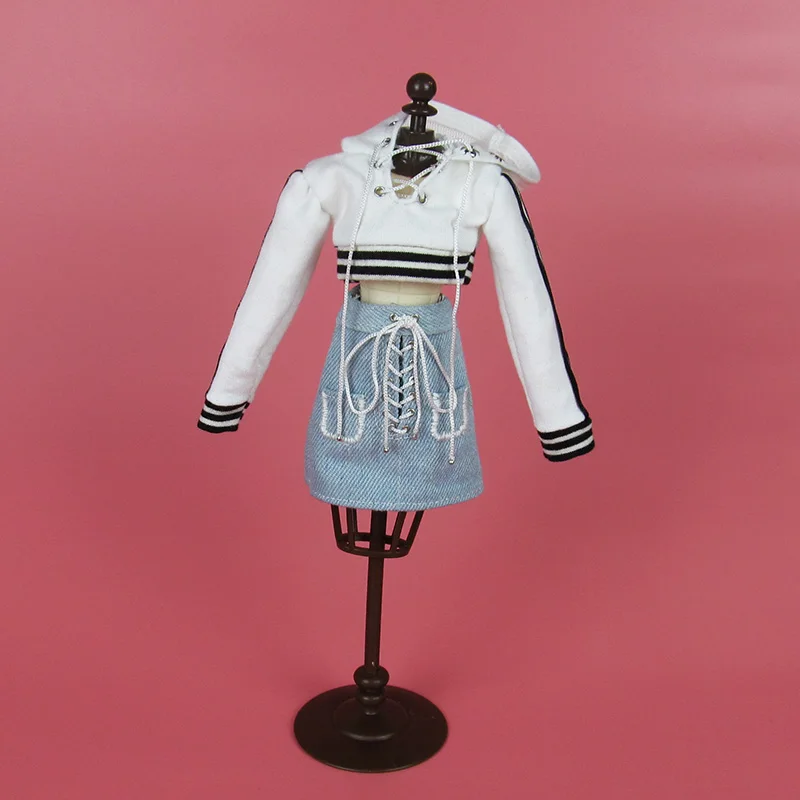 

T02-X525 Blyth st Doll clothes 1/3 1/4 1/6 bjd dolls Accessories handmade white Sweater denim skirt 2pcs/set