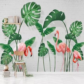 

Custom 3D Photo Wallpaper Wall Modern Simple Green Banana Leaves Tropical Rainforest Birds Photo 3D Wallpaper Papier Peint Mural