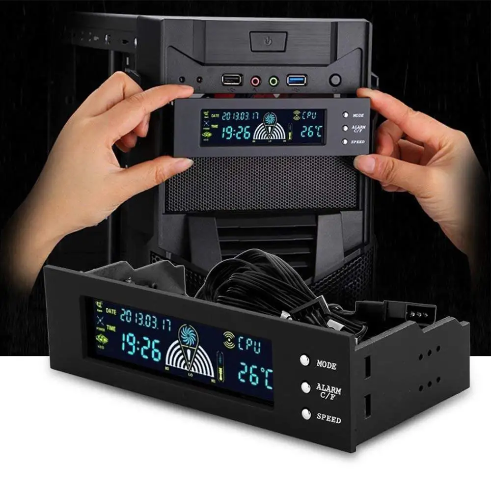 Fan Controller Fdit Controller Ventola Per PC A 4 Canali, Regolatore Di Controllo Della Velocità Con Pannello Frontale A LED Pannello Di Controllo Raffreddamento HDD Ventola Raffreddamento