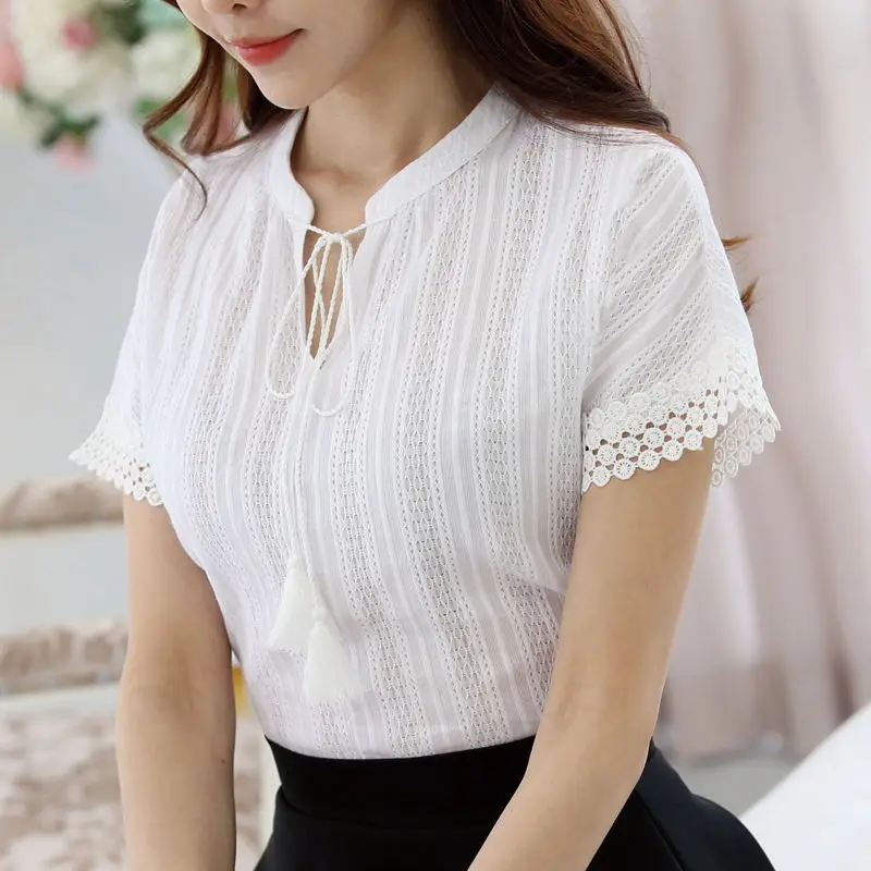 white Новинка, женская блузка, рубашки, розовая, белая, с коротким рукавом, женская рубашка, хлопок, Blusas Feminina, Летняя Повседневная блузка, рубашка, женские топы - Цвет: white