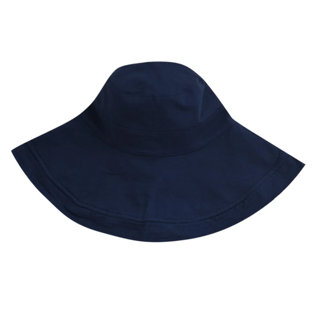 JAYCOSIN hat Women Casual Wide Brimmed Ladies Beach Hat Parent-child Outing Adult comfortable Cotton Hat - Color: Navy