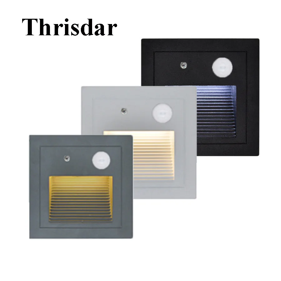 4pcs 3w Pir Motion Sensor Recessed Led Step Stair Light 87x87mm