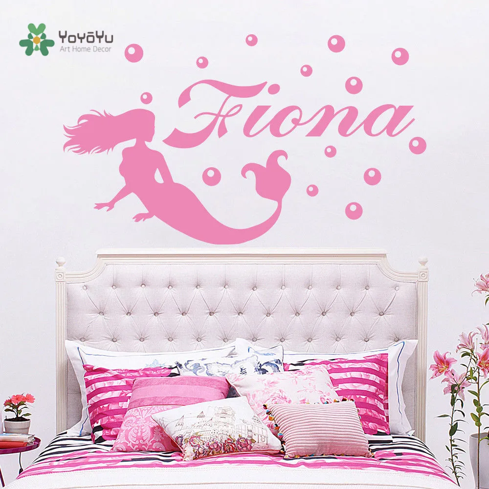 

YOYOYU Vinyl Wall Decal Cute Mermaid Personalized Custom Name DIY Girl Room Dream Fairy Tale Decoration Stickers FD287