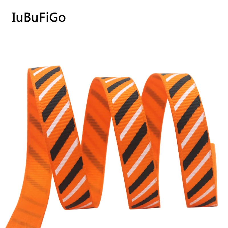 

[IuBuFigo] 3/8" 9mm All Saint's Day Ribbon Diagonal Grosgrain Printed Halloween Ribbons For Decoration 10yard/lot