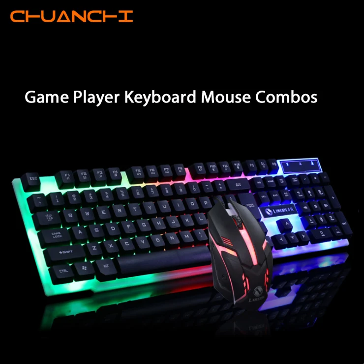 

New Original Genuine Russian/English USB wired LED light gaming Keyboard and Optical Mouse Combo Black/white 104 Keys for gamer