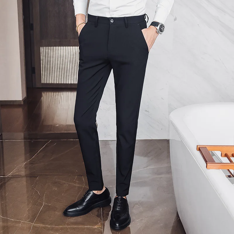 Мужские новые весенне-осенние модные деловые повседневные длинные брюки костюм брюки мужские эластичные прямые Формальные Брюки - Цвет: black