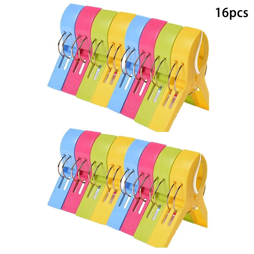 8/12/16pcs Color Beach Towel Clips Thick Plastic Clips Sheets Are Clipped Powerful Windbreaker Clips Clothespins Drying Clips - Цвет: 16pcs