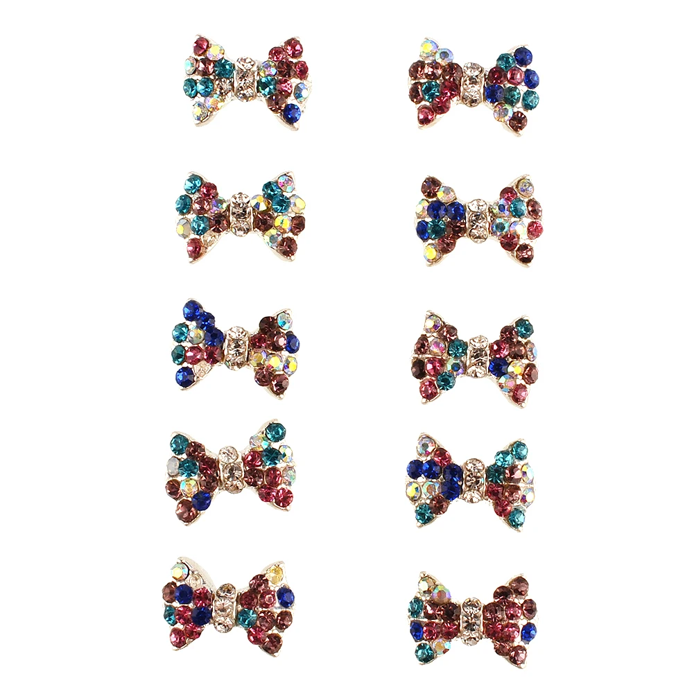 

Shining 10pcs 3D Nail Art Colorful Bow Knot Stickers Alloy Jewelry Glitter Rhinestone Crystal Tips DIY