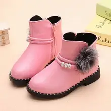 2016 New Winter Children Shoes Girls Ankle Boots Fashion Crystal Flat with Short plush Warm Leather Boots Kids Snow Boots 03