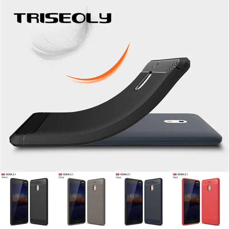 TRISEOLY For Nokia 2.1 TA-1080 TA-1092 Case 5.5'' Carbon Fiber Brushed TPU Rubber Silicone Phone Cover 2 2018 Bag Capa | Мобильные