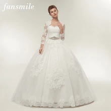 Fansmile Two Piece Long Sleeve Jacket Wedding Dresses 2019 Plus Size Bridal Ball Gowns Vestido de