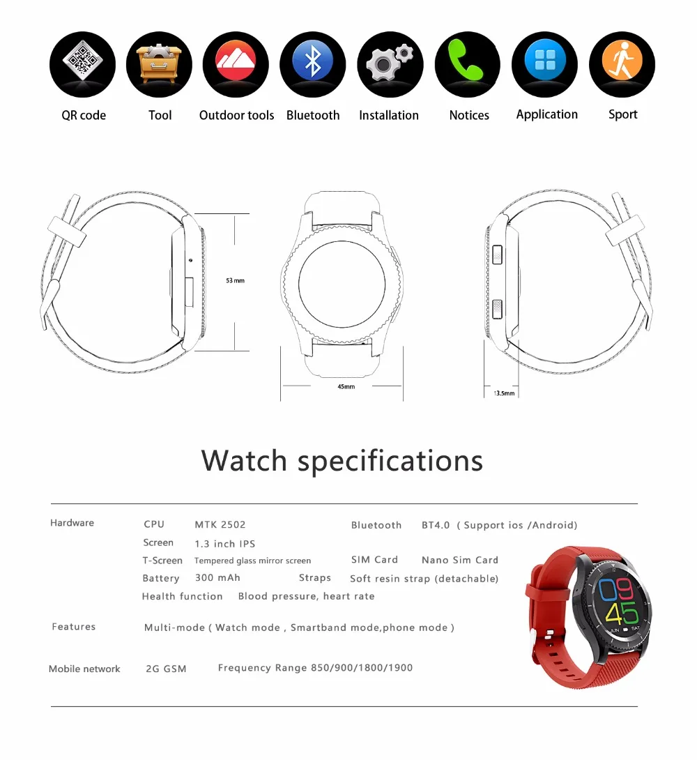 Smartch № 1 G8 Смарт-часы Bluetooth 4,0 с сим-картой, извещение о входящем сообщении монитор сердечного ритма спортивные умные часы для Android Apple IOS