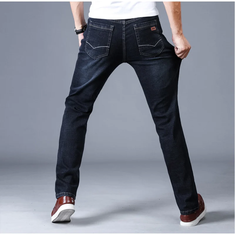 Деним Для мужчин Классические джинсы брюки весенние черные полной длины Прямой Тонкий мужские брюки 2019 Весна искусственно состаренные