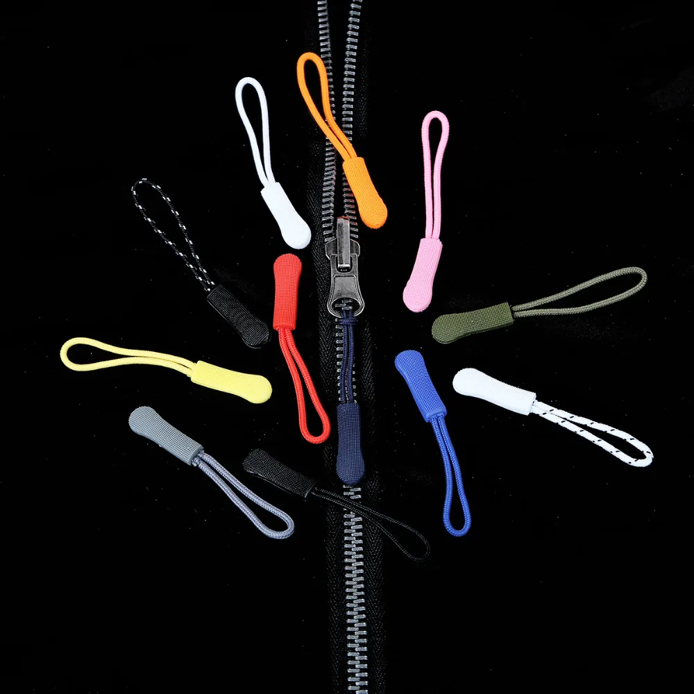 Mix Color Cord Zipper Pull Strap Lariat 10pcs/pack 10mm Width x 65mm Length Black For Apparel Accessories