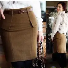 Новые шерстяные модные узкие бедра средней юбка шерстяная короткая юбка