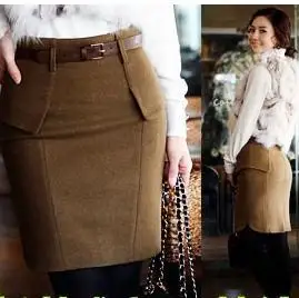 

free shipping NEW woolen fashion slim hip medium skirt woolen short skirt