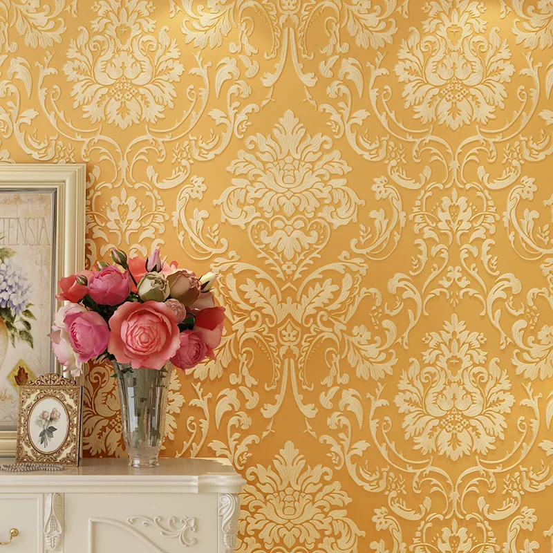 

European Damascus three-dimensional fine pressure gold 3d thick non-woven wallpaper living room bedroom room study wallpapers