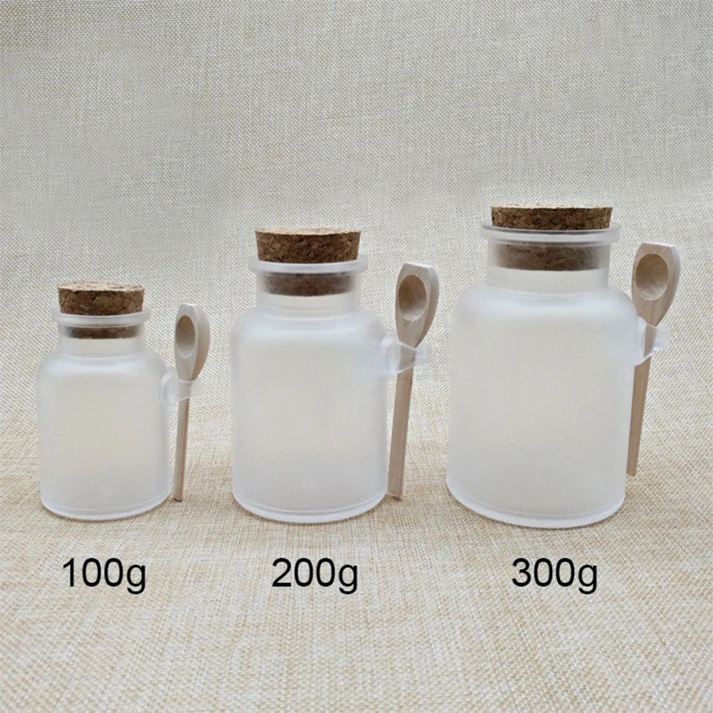 

ETEREAUTY 1 Pcs Empty ABS Plastic Bath Salt Comestic Powder Bottle Jar Pot with Wooden Cork Spoon Bath Salt Bottle