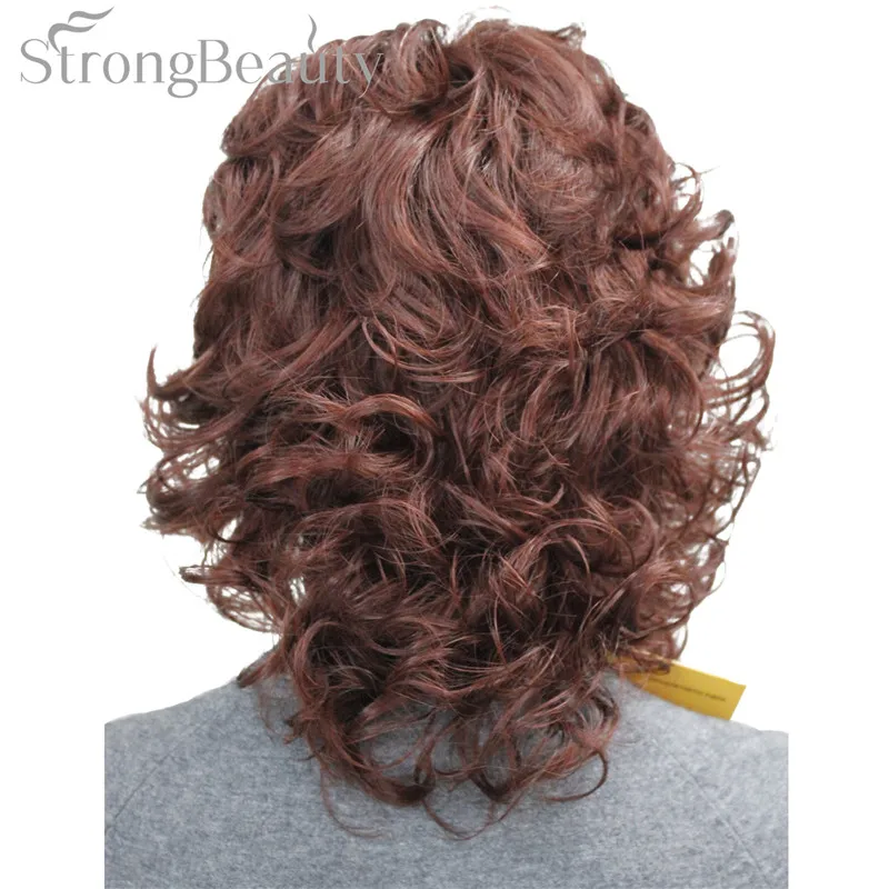 StrongBeauty средние короткие вьющиеся парики синтетические женские волосы блонд/черный/бордовый много цветов на выбор