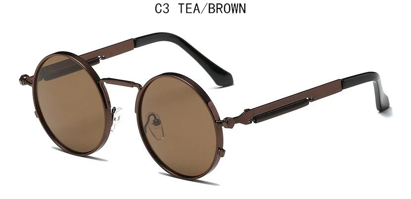 Готические стимпанк Солнцезащитные очки мужские металлические круглые оттенки мужские прозрачные солнцезащитные очки для женщин в стиле хип-хоп паровые панк Солнцезащитные очки для женщин и мужчин - Цвет линз: Tea Brown