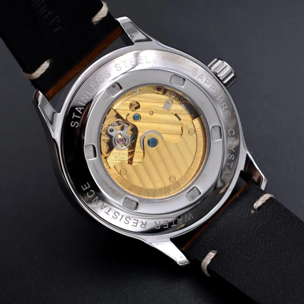 Corgeut самовзводные механические часы Роскошные Топ бренд кожа сапфировое стекло спортивные мужские автоматические мужские наручные часы