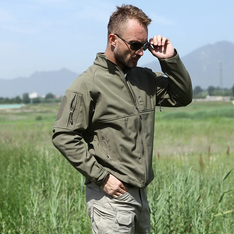 Men 3XL Big Waterproof Army Military Stand Collar Tactical SharkSkin Softshell Outdoor Jackets Fish Climb Hunting Hiking Camping