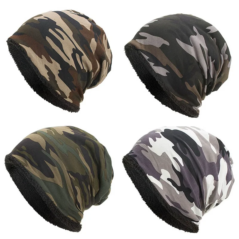Camouflage Beanie Men Bone Head Cap Winter Cotton Skullies