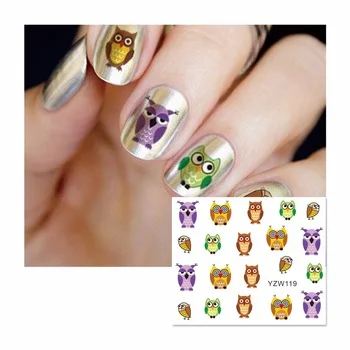 WUF 1 Sheet Nail Water Sticker Cute Colorful Owl Designs Nail Art Beauty Water Stickers Nails Decoration Decals Tools 119