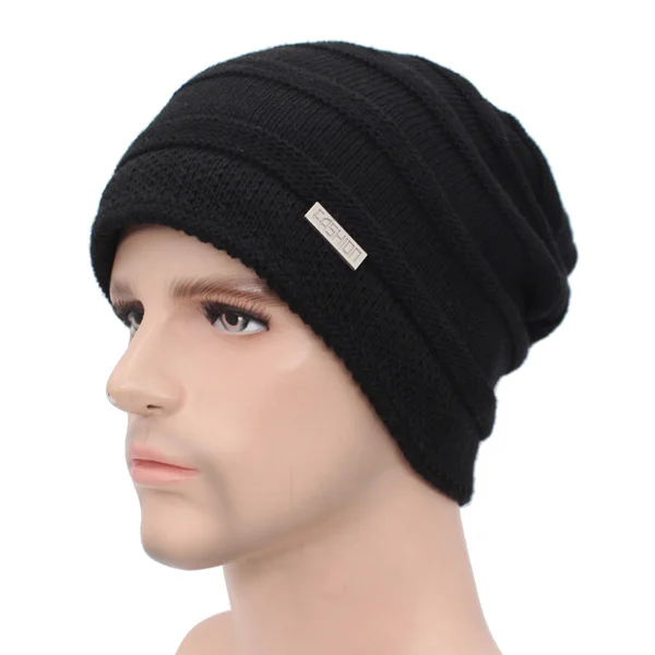 AETRUE, модные зимние шапки, шарфы, Skullies Beanies, мужские шапки, вязаные головные уборы для мужчин и женщин, бренд Gorras, теплая шерстяная Мужская Шапка-бини - Цвет: black