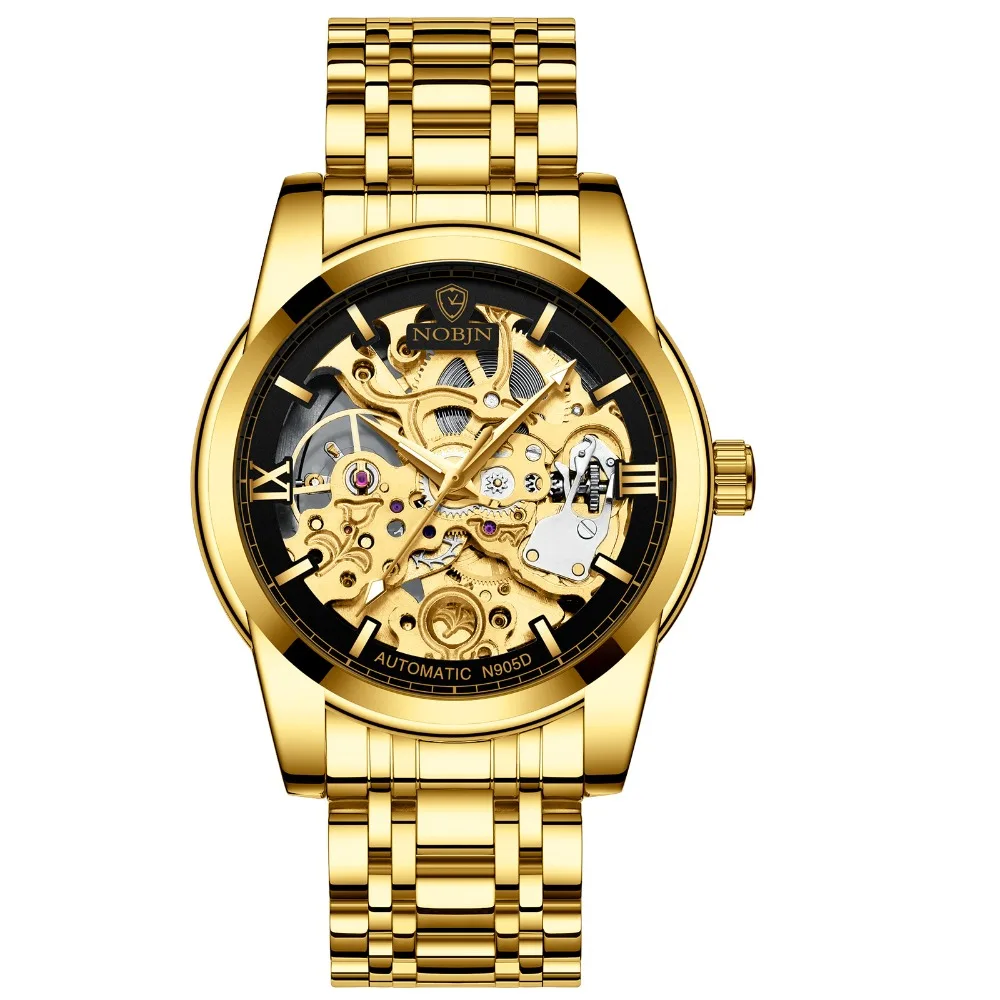 Watches Mens 2019 NOBJN N905D Mechanical Watch Hollow Skeleton Watch Waterproof Luminous Hands Automatic Watch Men Gold Hour (9)