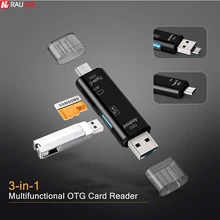 Raugee type C и Micro USB OTG карта адаптер 3 в 1 USB-C-ридер флэш-накопитель TF разъем для чтения для мобильного телефона ПК Mac компьютера