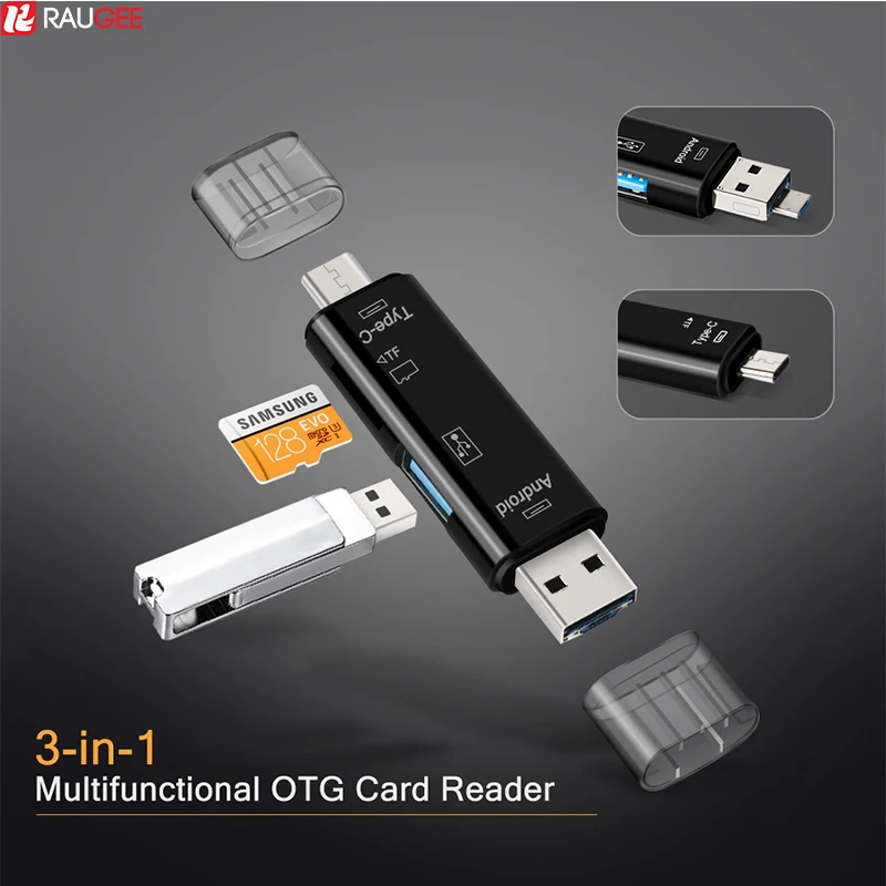 3 в 1 OTG адаптер Raugee Type C и Micro USB|Переходники адаптеры| |