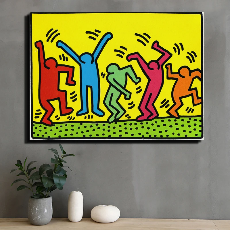 Keith Haring поп-арт, печать на холсте, мультяшная картина маслом для гостиной, кровати, холст, Художественная печать, абстрактная настенная живопись