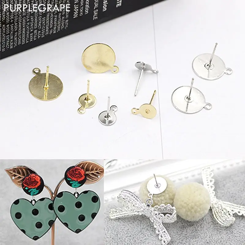 

PURPLEGRAPE Round flat ear studs with hanging ring DIY earrings material Homemade hanging earrings accessories tool