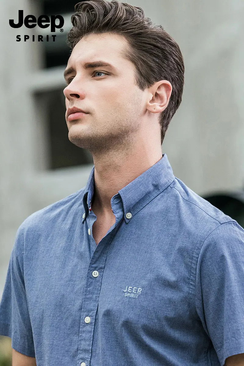 Brand JEEP Men Brand Shirts 2019 Summer Dress Cotton Short Sleeve Shirts Straight Casual Fashion Shirts M~4XL Business Shirts (25)