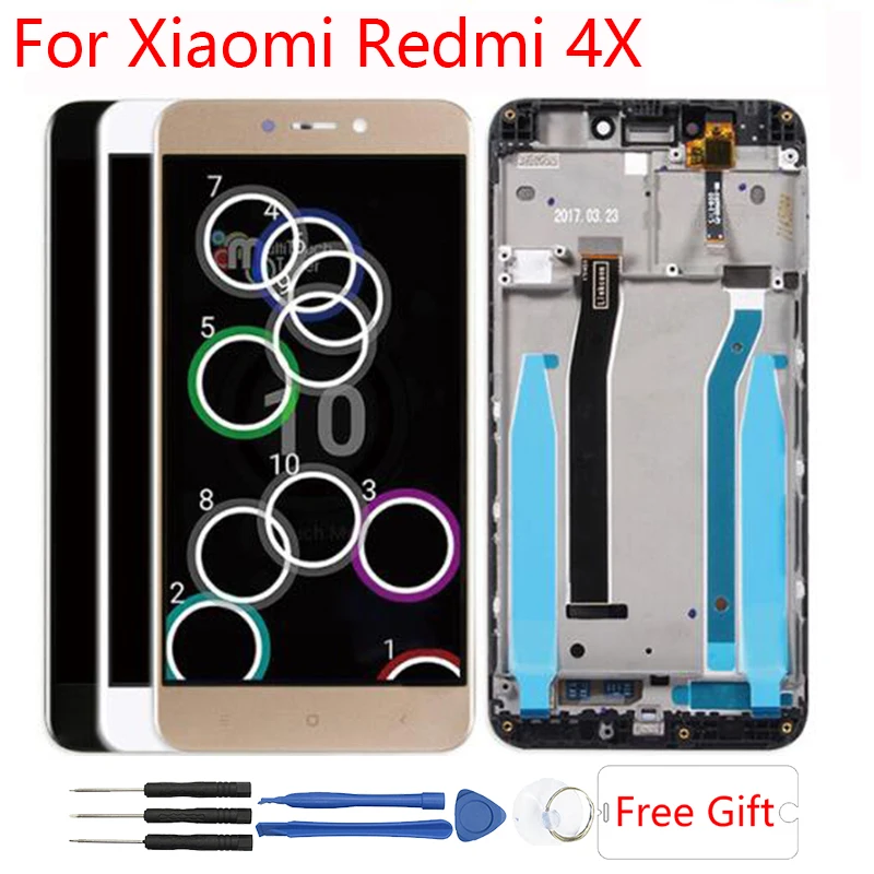 Скидка 10 сенсорный оригинальный для Xiaomi Redmi 4x ЖК дисплей рамка с рамкой сенсорный экран сборка Замена Xiomi Redmi 4X ЖК дисплей
