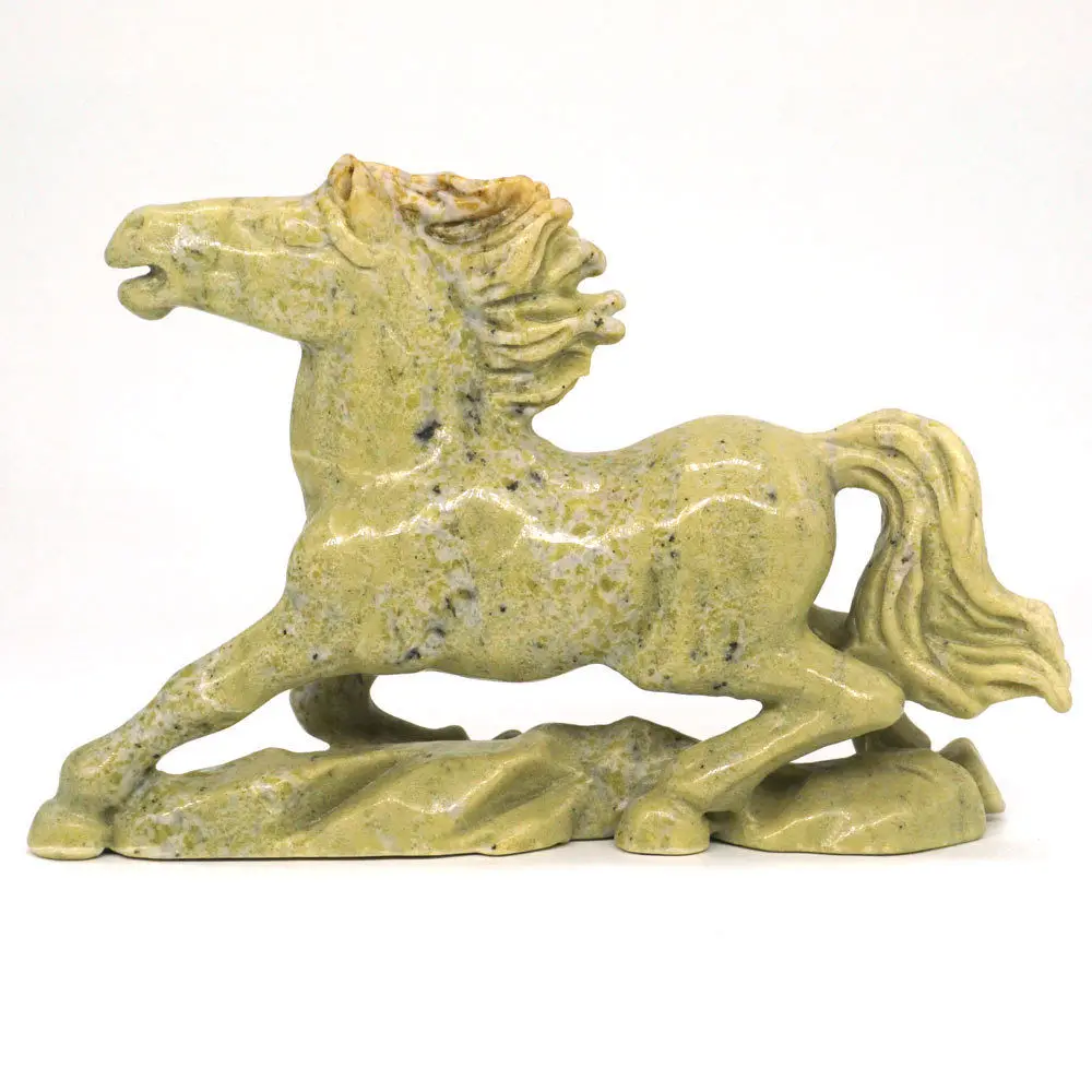 

Horse Figurine Natural Gemstone Lemon Jade Hand Carved Animal Statue Home Decor