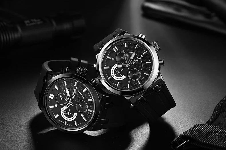Addies мужские роскошные QuartzWatch Популярные Брендовые повседневные модные спортивные наручные часы с резиновым ремешком водонепроницаемые часы с хронографом Relogio