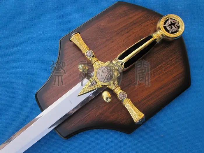 

S4518 FREEMASONRY TEMPLAR KNIGHT MASONIC SWORD W/ PLAQUE GOLD SILVER TONE 46.6"